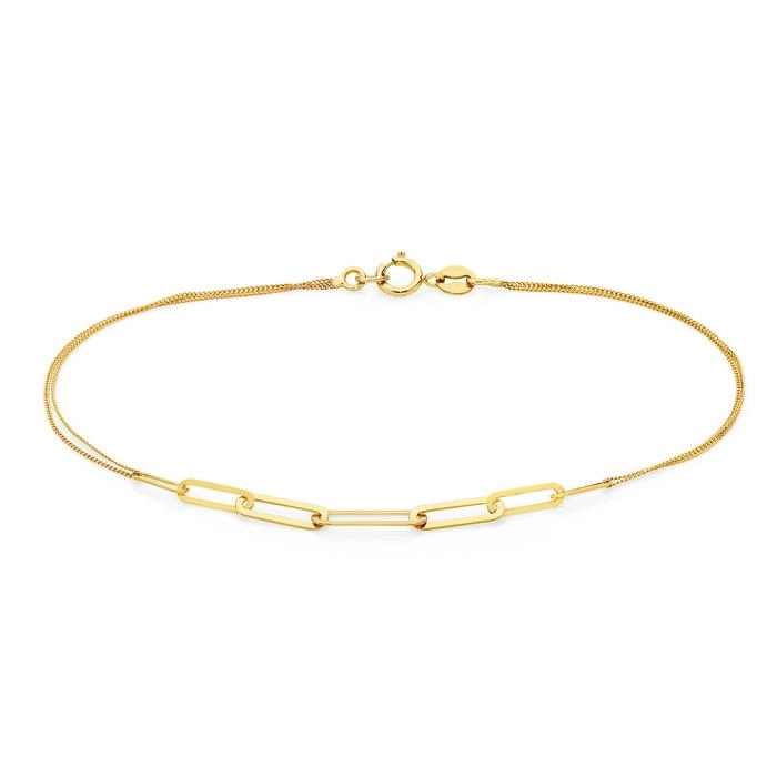 9ct Gold 19cm Paperclip & Curb Double Strand Bracelet