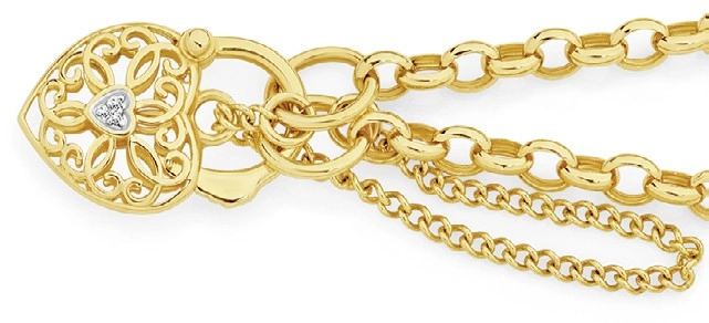 9ct Gold 19cm Solid Belcher Diamond Padlock Bracelet