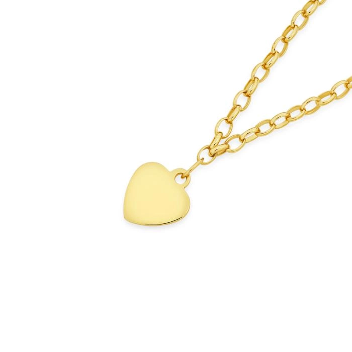 9ct Gold 19cm Solid Belcher Heart Charm Bracelet