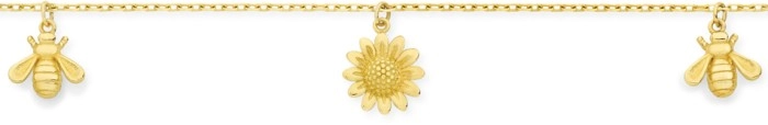 9ct Gold 19cm Sunflower & Bee Trace Bracelet