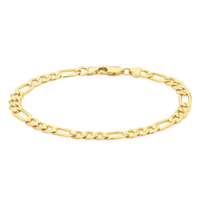 9ct Gold 21cm Solid Concave 3+1 Figaro Men's Bracelet