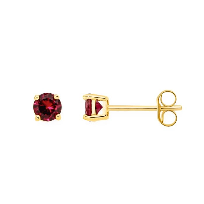 9ct Gold 4mm Created Ruby Stud Earrings