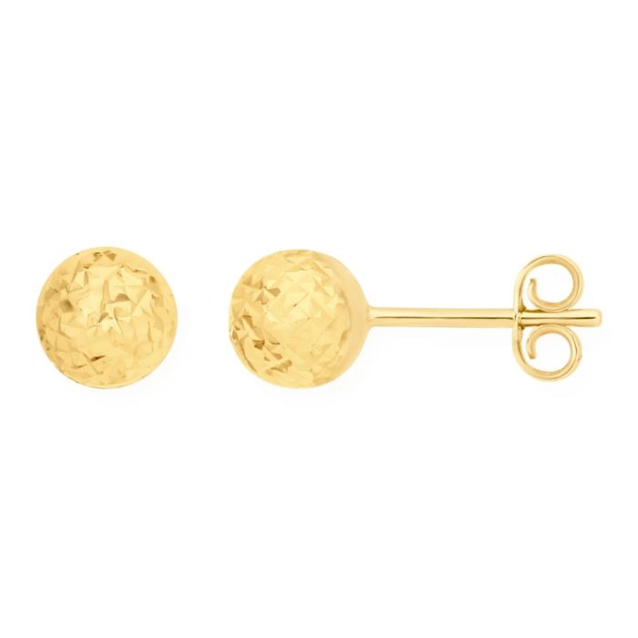 9ct Gold 6mm Diamond-cut Ball Stud Earrings