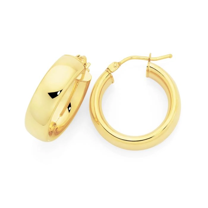 9ct Gold 6x15mm Half Round Hoop Earrings