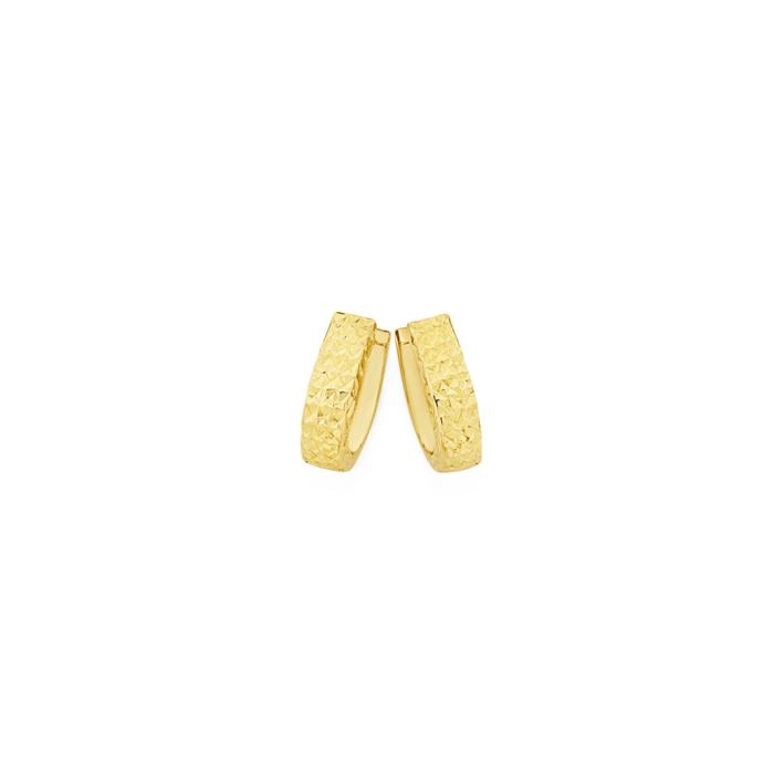 9ct Gold 8mm Diamond Cut Oval Huggie Earrings