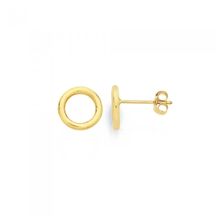 9ct Gold 8mm Open Circle Stud Earrings