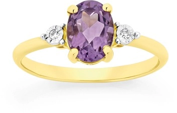 9ct Gold Amethyst & Diamond Ring