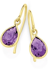 9ct Gold Amethyst Pear Cut Bezel Hook Earrings