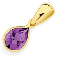 9ct Gold Amethyst Pear Cut Bezel Pendant