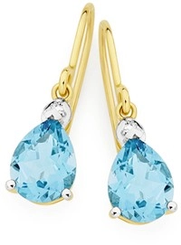 9ct Gold Blue Topaz & Diamond Pear Grace Earrings