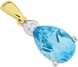 9ct Gold Blue Topaz & Diamond Pear Grace Pendant