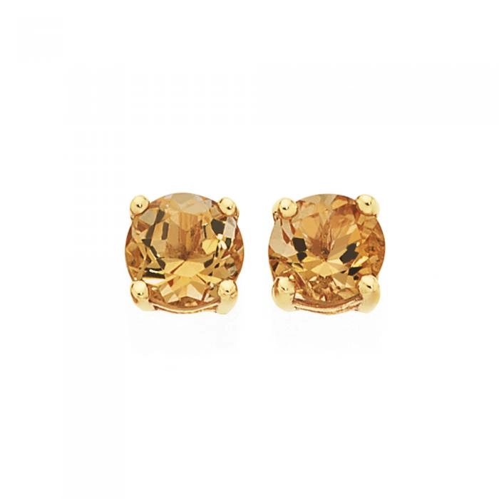 9ct Gold Citrine 5mm Stud Earrings