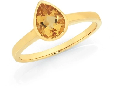 9ct Gold Citrine Pear Bezel Set Ring