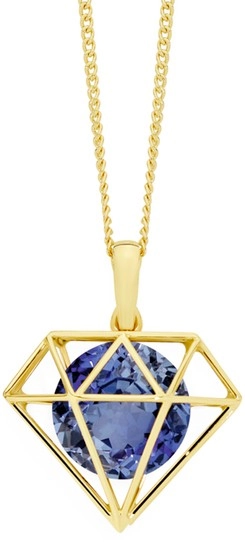 9ct Gold Created Ceylon Sapphire Geo Shape Enhancer Pendant