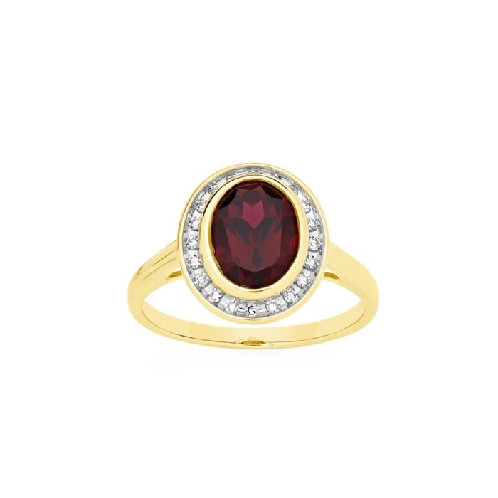 9ct Gold Created Ruby & Diamond Oval Cut Ring