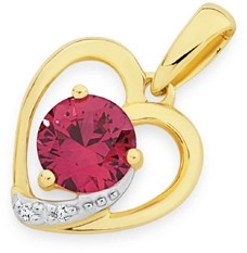 9ct Gold Created Ruby & Diamond Pendant