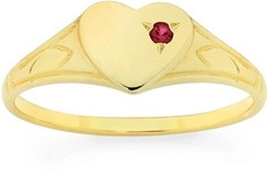 9ct Gold Created Ruby Heart Signet Ring