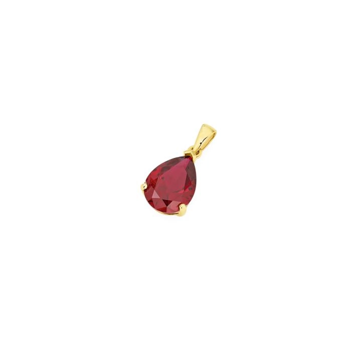 9ct Gold Created Ruby Pear Pendant