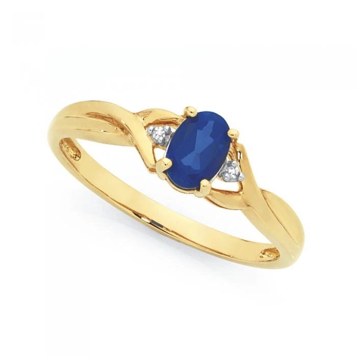 9ct Gold Created Sapphire & Diamond Ring