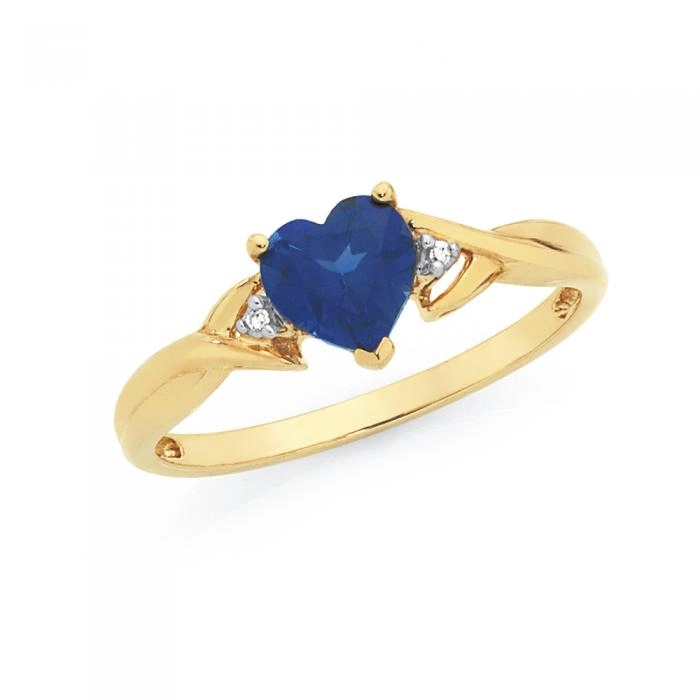 9ct Gold Created Sapphire & Diamond Ring