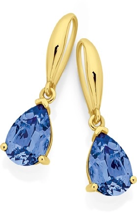 9ct Gold Created Sapphire Hook Earrings