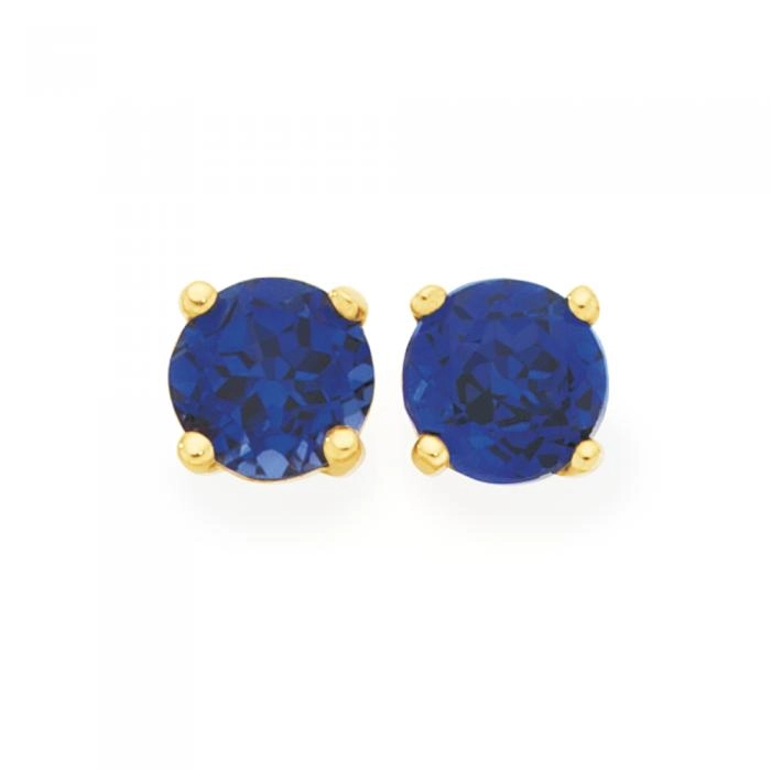 9ct Gold Created Sapphire Stud Earrings