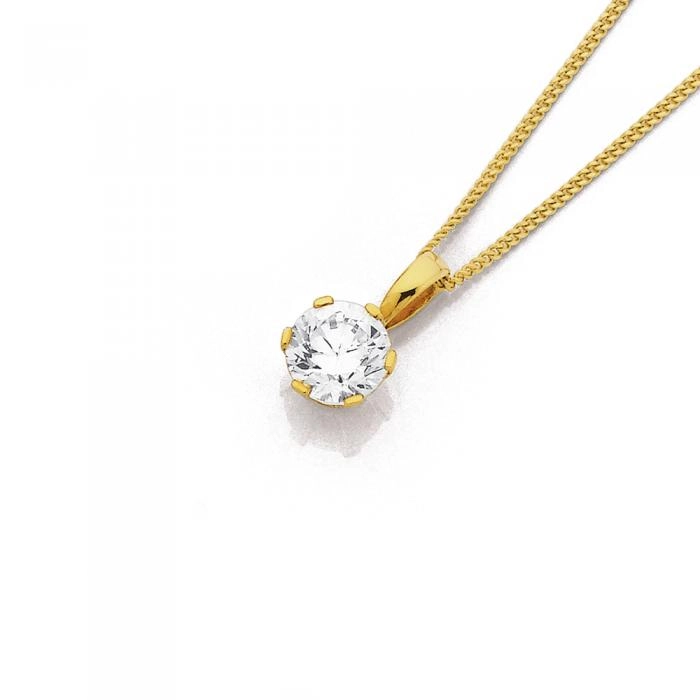 9ct Gold Cubic Zirconia 6mm Pendant