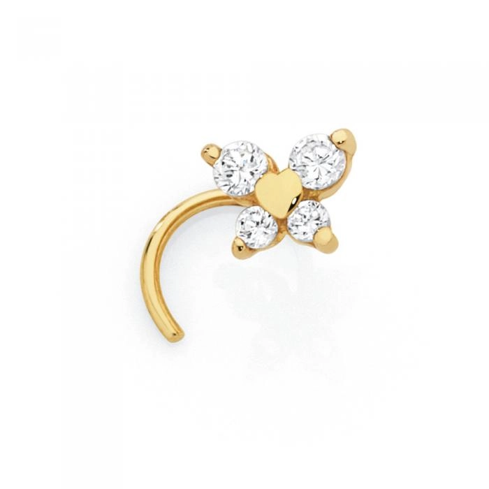 9ct Gold Cubic Zirconia Claw-Set Butterfly Nose Stud