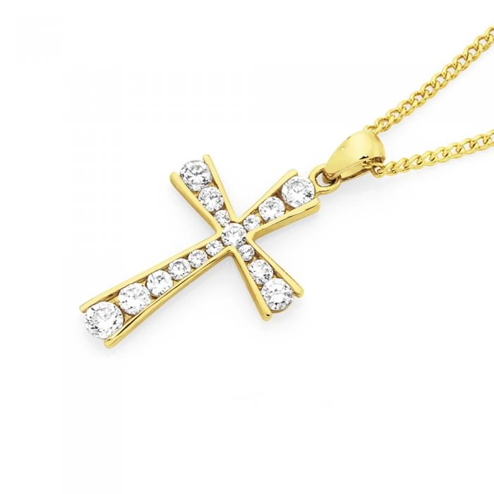 9ct Gold Cubic Zirconia Cross Pendant