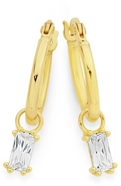 9ct Gold Cubic Zirconia Drop Hoop Earrings