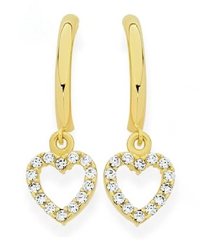 9ct Gold Cubic Zirconia Half Hoop Stud Earrings