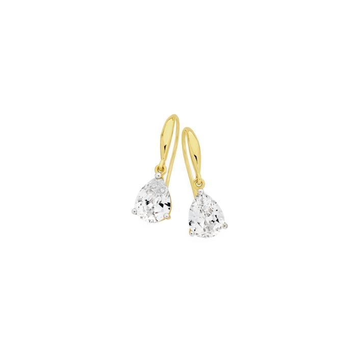 9ct Gold Cubic Zirconia Pear Claw Hook Earrings