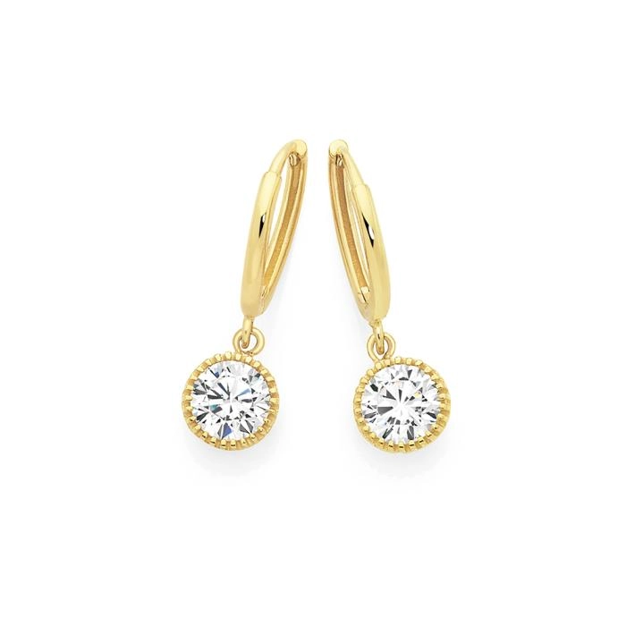 9ct Gold Cubic Zirconia Round Huggie Earrings