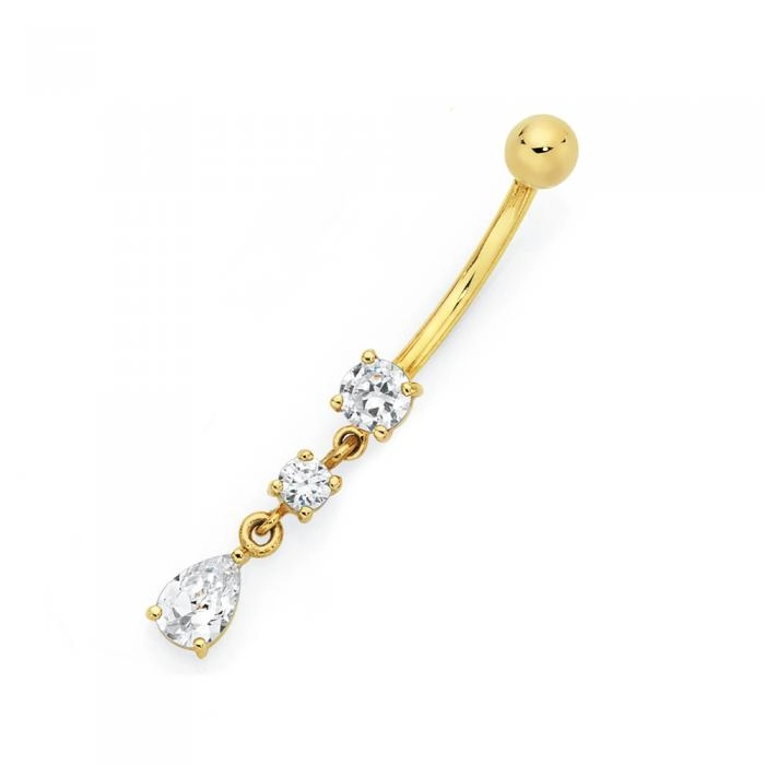 9ct Gold Cubic Zirconia Tear Drop Belly Bar