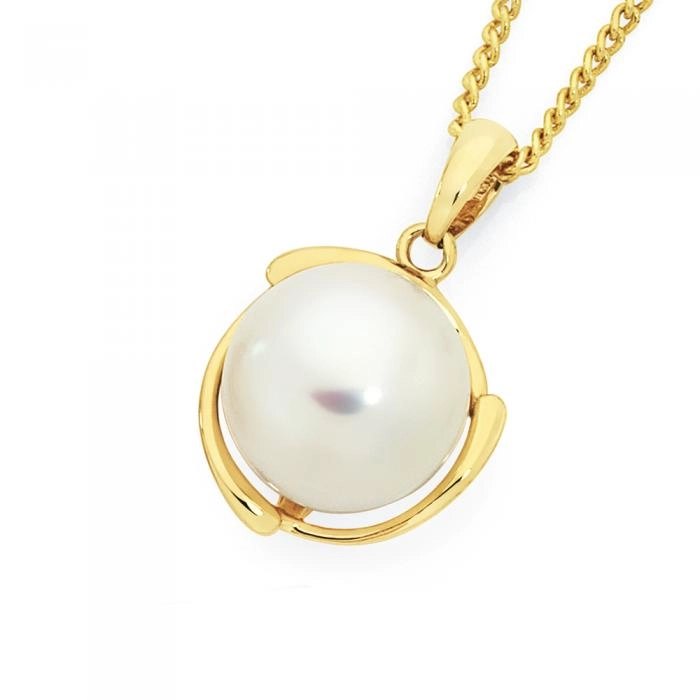 9ct Gold Cultured Freshwater Button Pearl Halo Pendant