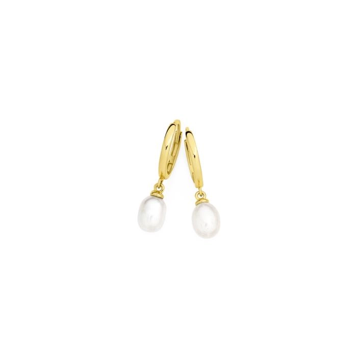 9ct Gold Cultured Freshwater Pearl Huggie Earrings