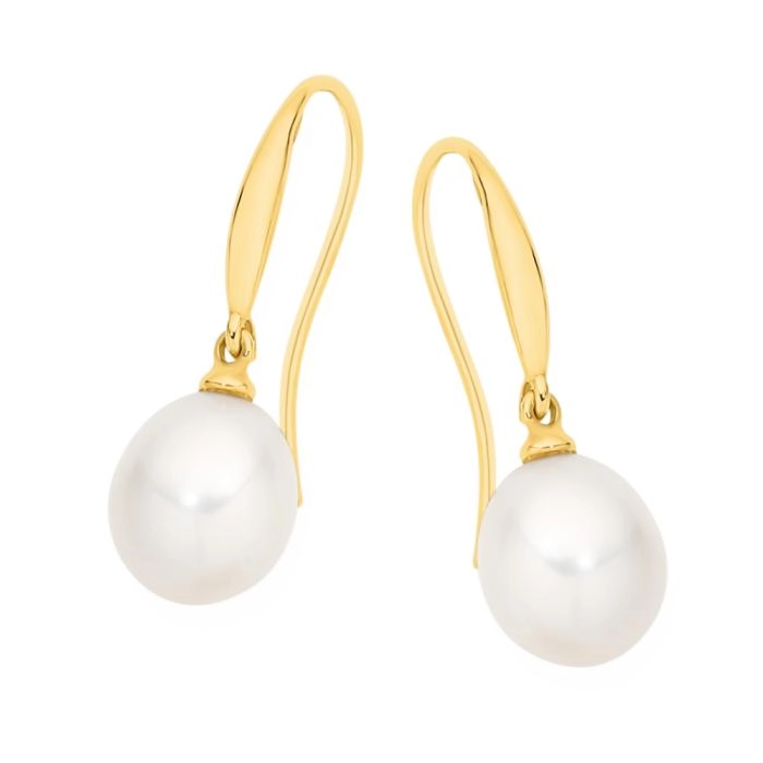 9ct Gold Cultured Freshwater Pearl Tear Drop Shepherd Hook Earrings