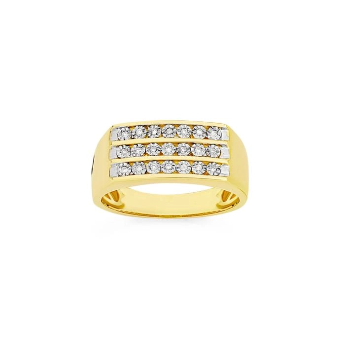 9ct Gold Diamond Channel Set Dress Men's Ring