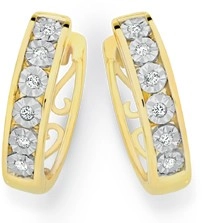 9ct Gold Diamond Channel Set Huggie Earrings