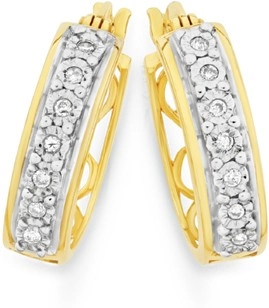 9ct Gold Diamond Claw Set Hoop Earrings