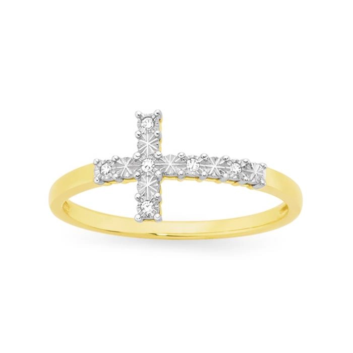 9ct Gold Diamond Cross Ring