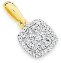 9ct Gold Diamond Cushion Cluster Pendant