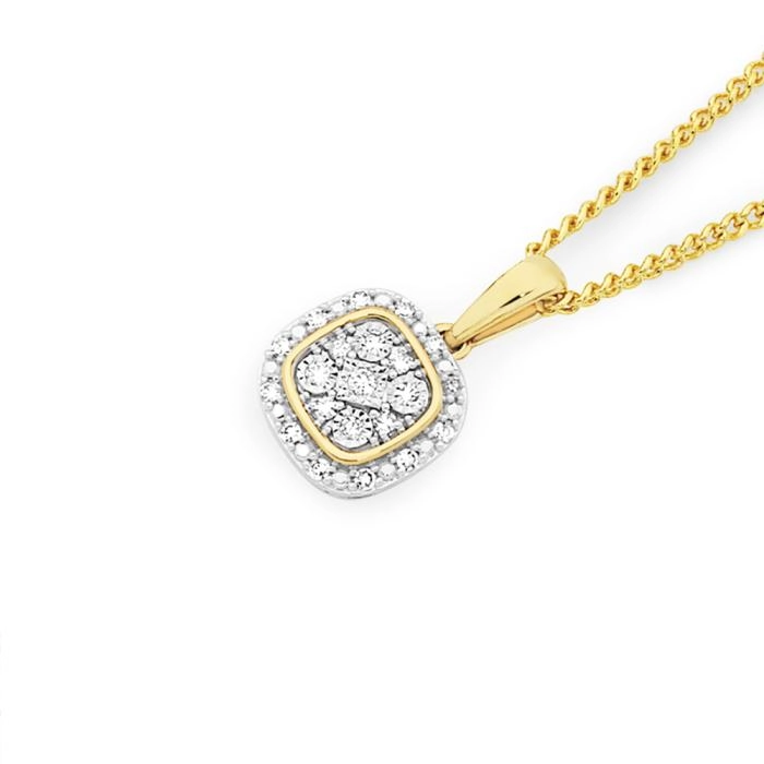 9ct Gold Diamond Cushion Pendant