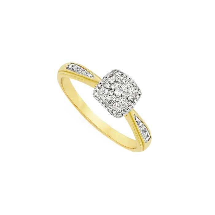 9ct Gold Diamond Cushion Shape Ring