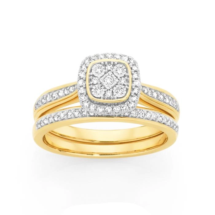 9ct Gold Diamond Cushion Shaped Bridal Set