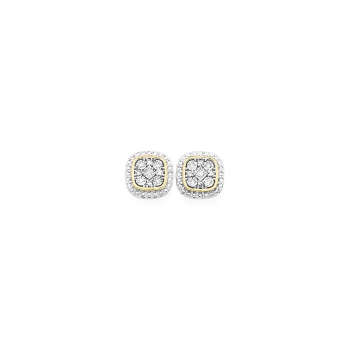 9ct Gold Diamond Cushion Stud Earrings