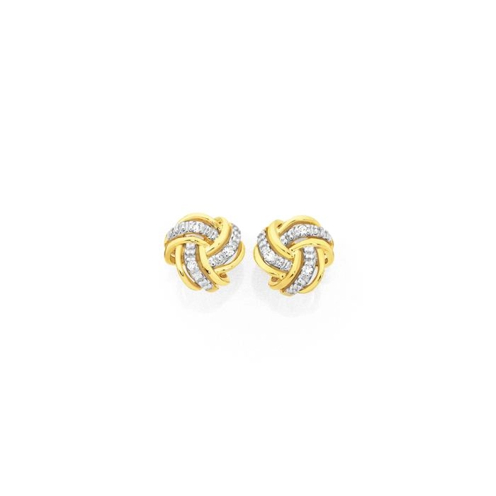 9ct Gold Diamond Knot Stud Earrings