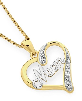 9ct Gold Diamond Mum Heart Pendant