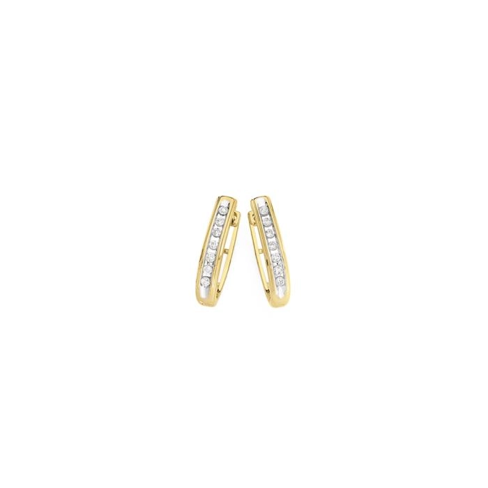 9ct Gold Diamond Nick Set Huggie Earrings