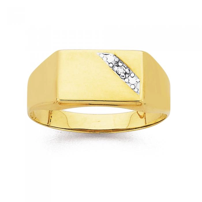 9ct Gold Diamond Set Signet Men's Ring